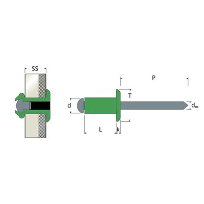 AFT3000-Blind rivet Alu RAL3000/Steel DH 4,0x14,0